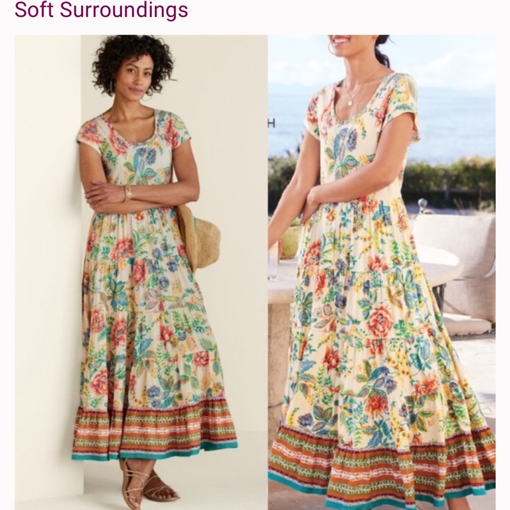 Soft Surroundings PM Kara Tiered Flowing Maxi Dress Sz; S